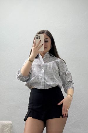 Poplin Kumaş Kareli Gömlek Siyah - 44021.2131.