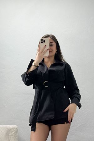 Kemerli Terikoton Gömlek Siyah - 44032.2111.