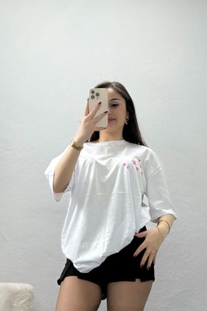 Baskılı Ünisex Kompakt Penye Tişört Beyaz - 55149.1872.