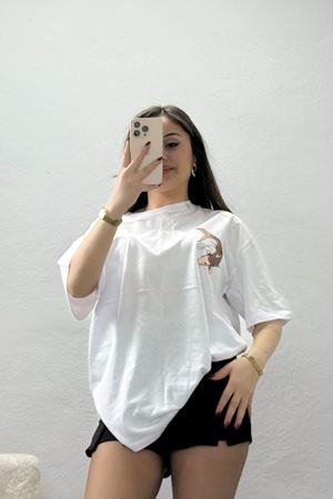 Baskılı Ünisex Kompakt Penye Tişört Beyazsomon - 55149.1872.