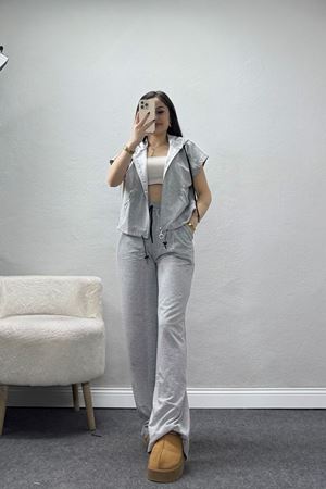 İki İplik Fermuarlı Eşofman Takımı Gri - 52250.1857.