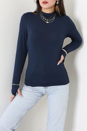 Kadın Parmak Geçmeli Body Lacivert