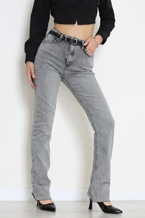 Kadın Kemerli Straight Kot Pantolon Gray