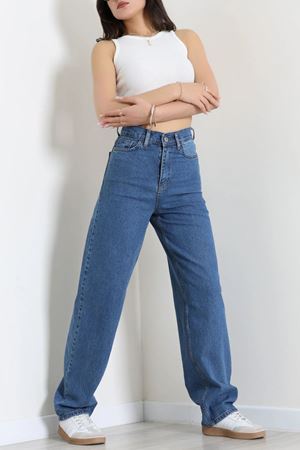 Kadın Tokalı Baggy Kot Pantolon Açıkmavi
