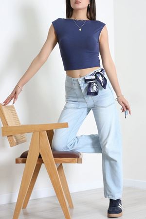 Kadın Relax Beli Lastikli Kot Pantolon Açıkmavi