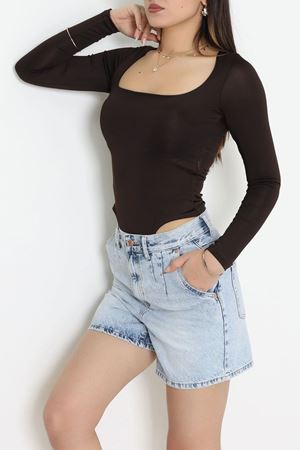Kadın Önü Çift Kat Çıtçıtlı Body Kahve
