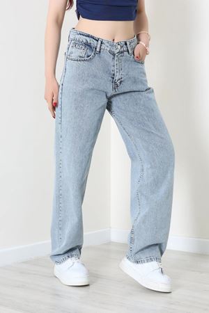 Kadın Wide Leg Palazzo Kot Pantolon Buz Mavi