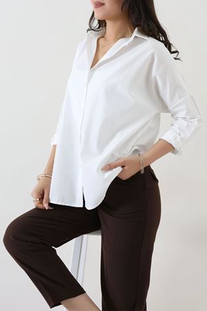 Kadın Oversize Poplin Gömlek Kırıkbeyaz