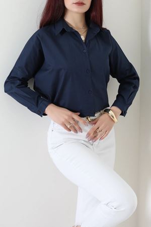 Kadın Oversize Poplin Gömlek Lacivert