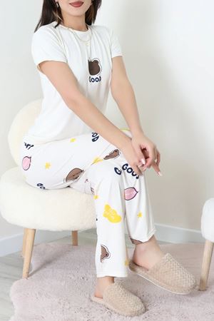 Kadın Enjeksiyon Baskı Milan Kumaş Pijama Takımı Bejayı