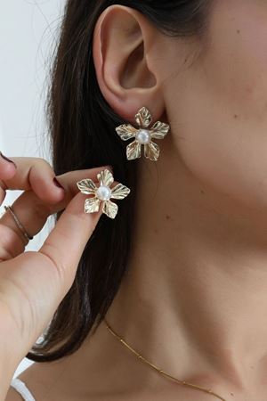 İncili Çiçek Küpe Gold