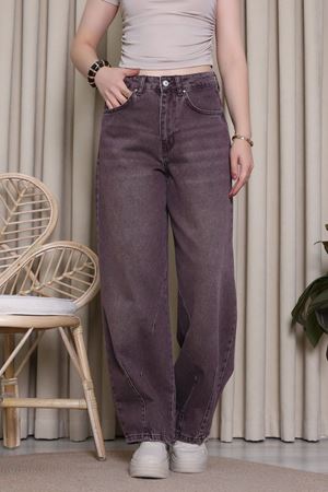 Kadın Pens Detay Baggy Jean Patlıcanmor