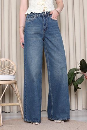 Kadın Wide Leg Kot Pantolon Koyumavi