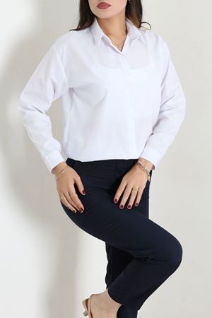 Kadın Terikoton Oversize Gömlek Kırıkbeyaz