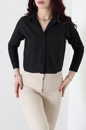 Kadın Terikoton Oversize Gömlek Siyah