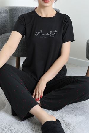 Kadın Soft Milan Enjeksiyon Baskılı Pijama Takımı Siyah