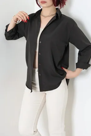 Kadın Terikoton Oversize Gömlek Açık Kahve
