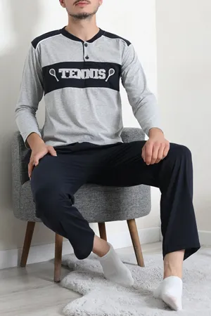 Süprem Patlı Garnili Erkek Pijama Takımı Gri