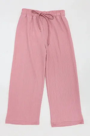 6-14 Yaş Bürümcük Kumaş Kız Çocuk Pantolon Pembe