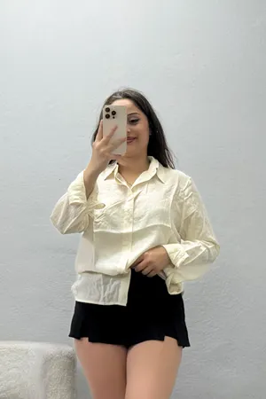 Kadın İnce Kupra Kumaş Gömlek Bej