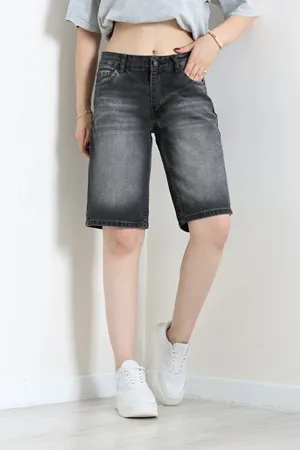 Kadın Denim Şort Füme