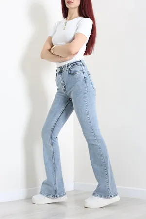 Kadın Likralı İspanyol Kot Pantolon Açıkmavi