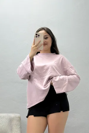 Kadın Geniş Kol Overisze Modal Sweat Pudra