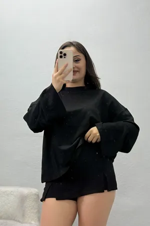 Kadın Geniş Kol Overisze Modal Sweat Siyah