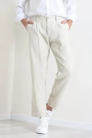 Erkek Modal Baggy Beli Lastikli Pantolon Bej
