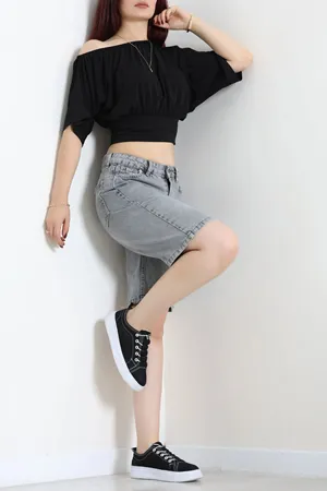 Kadın Denim Şort Koyugri