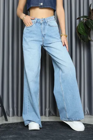 Kadın Wide Leg Kot Pantolon Mavi