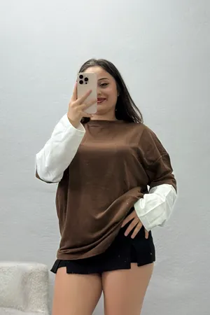 Kadın Garnili Kol Vorteks Sweat Kahvebeyaz