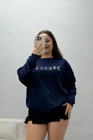 Kadın Taş Detay Modal Sweat Lacivert