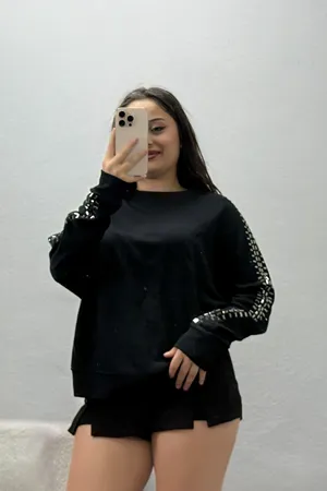 Kadın Zımba Detay Modal Sweat Siyah