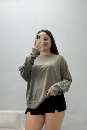 Kadın Zımba Detay Modal Sweat Haki