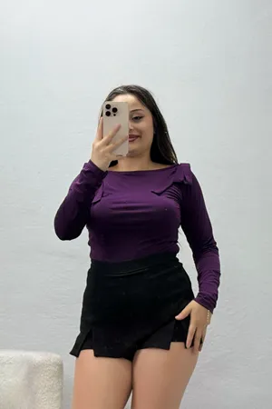 Kadın Omuz Fiyonk Detay Sandy Bluz Mor