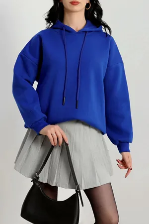 Kadın 3 İplik Kapşonlu Sweat Saks