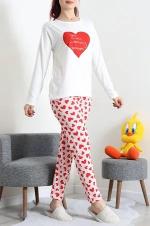 Kadın Süprem Baskılı Pijama Takımı Beyazkalpli