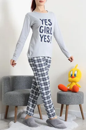 Kadın Süprem Baskılı Pijama Takımı Lacivertekose