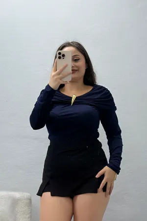 Kadın Aksesuar Detay Uzun Kol Sandy Bluz Lacivert