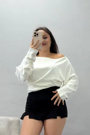 Kadın Kayık Yaka Modal Bluz Beyaz