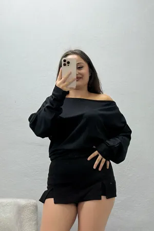 Kadın Kayık Yaka Modal Bluz Siyah