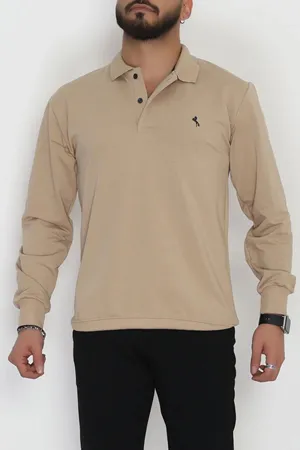 2 İplik Likralı Polo Yaka Erkek Sweat Sütlükahve