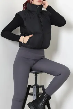 Kadın Beli Büzgülü Şişme Yelek Siyah