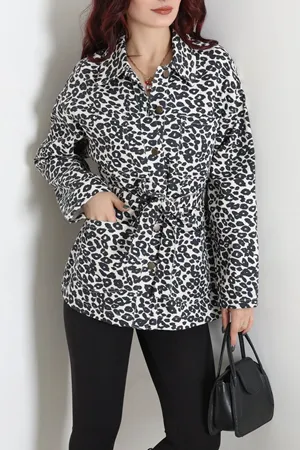 Kadın Önü Bağlamalı Leopar Ceket Leopar