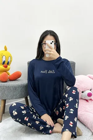 Kadın Milan Baskılı Pijama Takımı Lacivert