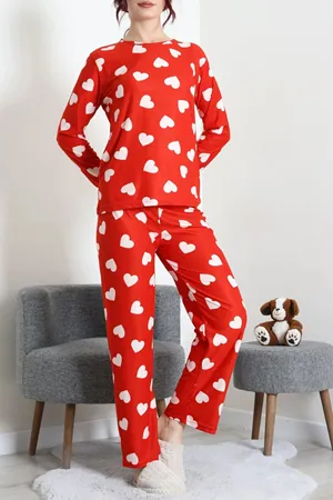 Kadın Süet Alt Üst Aynı Pijama Takımı Kırmızı