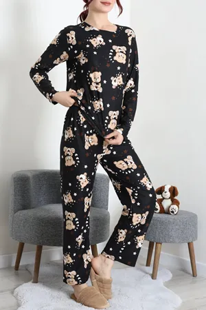 Kadın Süet Alt Üst Aynı Pijama Takımı Siyahayı