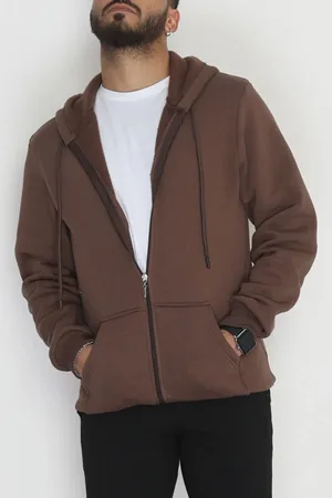 3 İplik Şardonlu Oversize Erkek Sweat Kahve