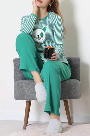 Kadın Kaşkorse Pijama Takımı Yeşil